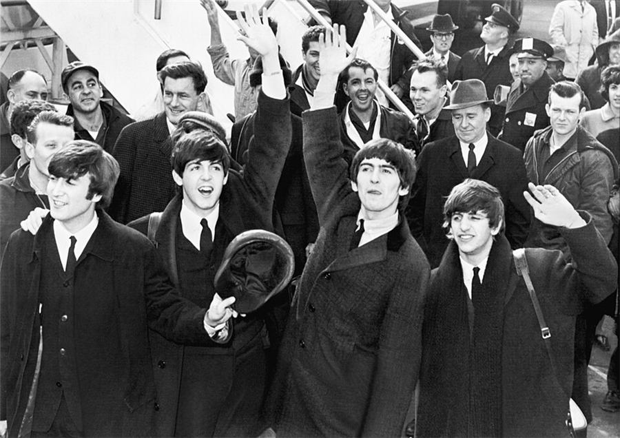 The Beatles arriving at JFK Airport in February 1964